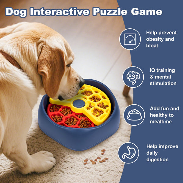 Redyellow And Blue Interactive Dog Puzzle Feeder Bowl Slow Eating & Mental Stimulation Toy For Small Medium Breeds Dog Bowls
