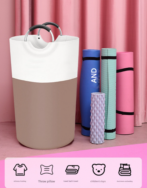 Grey And White Large 90L Freestanding Laundry Hamper Collapsible Clothes Basket With Aluminum Soft Grip Handles Laundry Baskets & Hampers