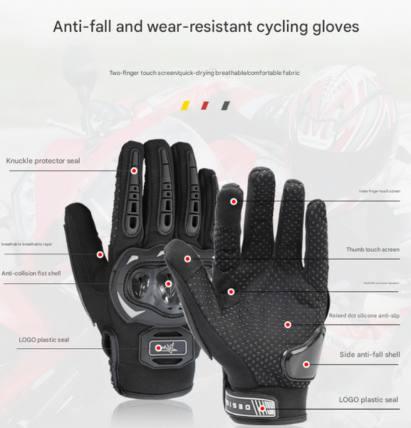 Size M Black Protective Motorcycle Riding Hard Knuckle Armour & Touchscreen Fingertips Gloves