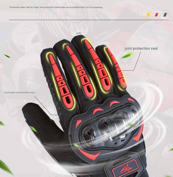 Size M Red And Black Protective Motorcycle Riding Hard Knuckle Armour & Touchscreen Fingertips Gloves