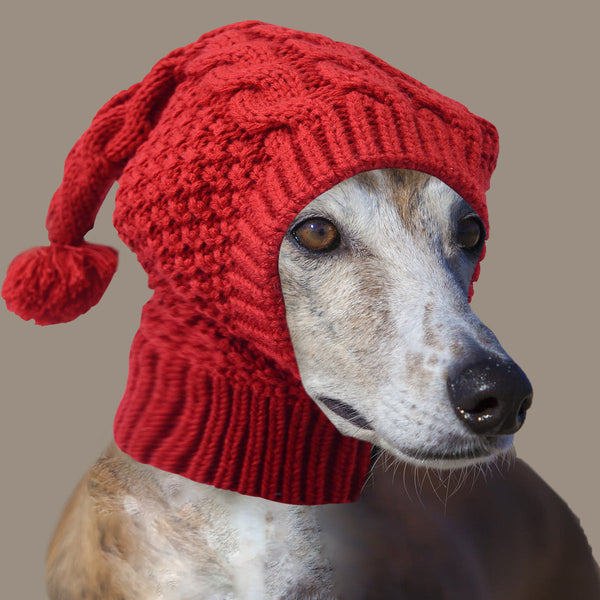 Size L Red Whimsical Knit Dog Hat With Pom Cozy Winter Pet Beanie & Snood Dog Clothing & Shoes