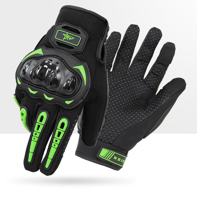 Size L Green And Black Protective Motorcycle Riding Hard Knuckle Armour & Touchscreen Fingertips Gloves
