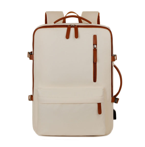 Beige Expandable Laptop Backpack With Usb Port Stylish Travel & Business Daypack Laptop Cases & Bags