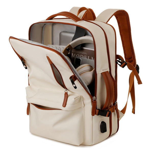 Beige Expandable Laptop Backpack With Usb Port Stylish Travel & Business Daypack Laptop Cases & Bags