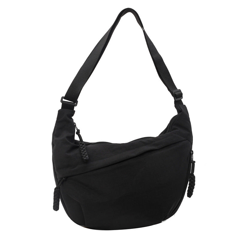 Black Large Nylon Crescent Crossbody Bag Casual Slouchy Shoulder Purse Women's Bags & Handbags