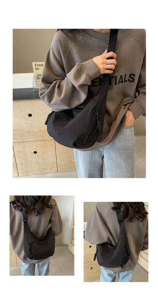 Black Large Nylon Crescent Crossbody Bag Casual Slouchy Shoulder Purse Women's Bags & Handbags