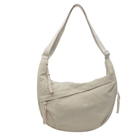 Beige Large Nylon Crescent Crossbody Bag Casual Slouchy Shoulder Purse Women's Bags & Handbags
