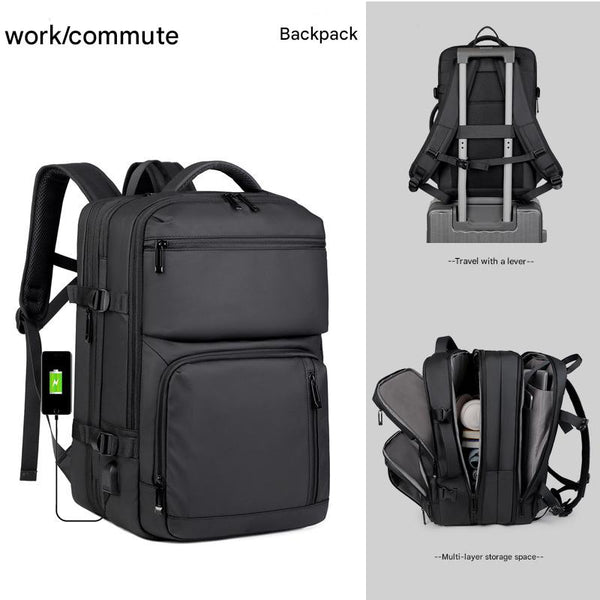 Black Expandable Business Travel Backpack With Usb Charging Port Water Resistant Laptop Bag For Commuting & Carry On Laptop Cases & Bags