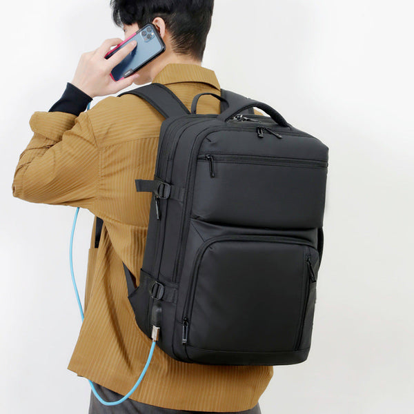 Black Expandable Business Travel Backpack With Usb Charging Port Water Resistant Laptop Bag For Commuting & Carry On Laptop Cases & Bags
