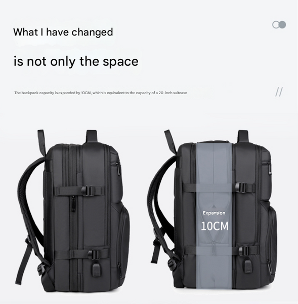 Black Expandable Business Travel Backpack With Usb Charging Port Water Resistant Laptop Bag For Commuting & Carry On Laptop Cases & Bags