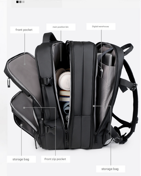 Black Expandable Business Travel Backpack With Usb Charging Port Water Resistant Laptop Bag For Commuting & Carry On Laptop Cases & Bags