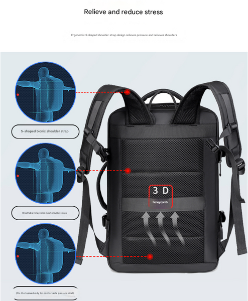 Black Expandable Business Travel Backpack With Usb Charging Port Water Resistant Laptop Bag For Commuting & Carry On Laptop Cases & Bags