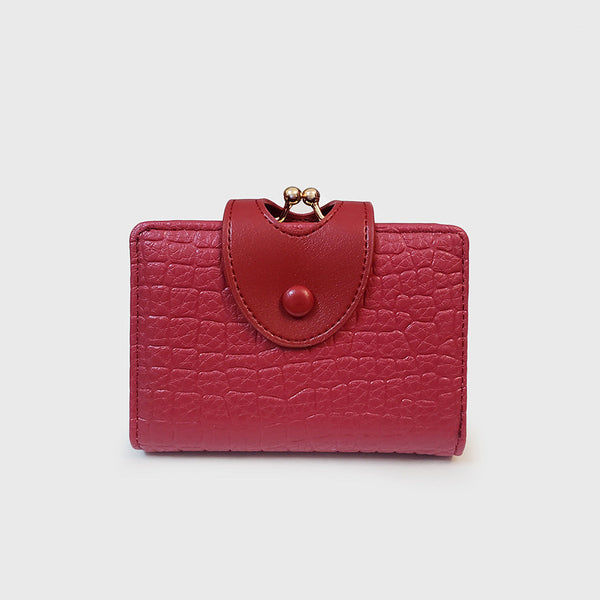 Red Elegant Croc Embossed Womens Wallet Short Pu Leather Bifold With Removable Kisslock Coin Purse & Card Holder Wallets