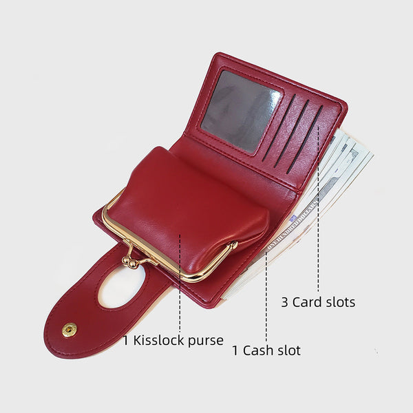Red Elegant Croc Embossed Womens Wallet Short Pu Leather Bifold With Removable Kisslock Coin Purse & Card Holder Wallets