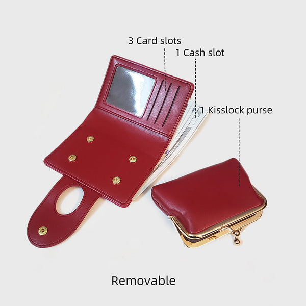 Red Elegant Croc Embossed Womens Wallet Short Pu Leather Bifold With Removable Kisslock Coin Purse & Card Holder Wallets
