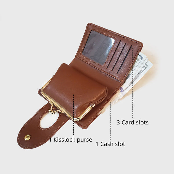 Brown Elegant Croc Embossed Womens Wallet Short Pu Leather Bifold With Removable Kisslock Coin Purse & Card Holder Wallets