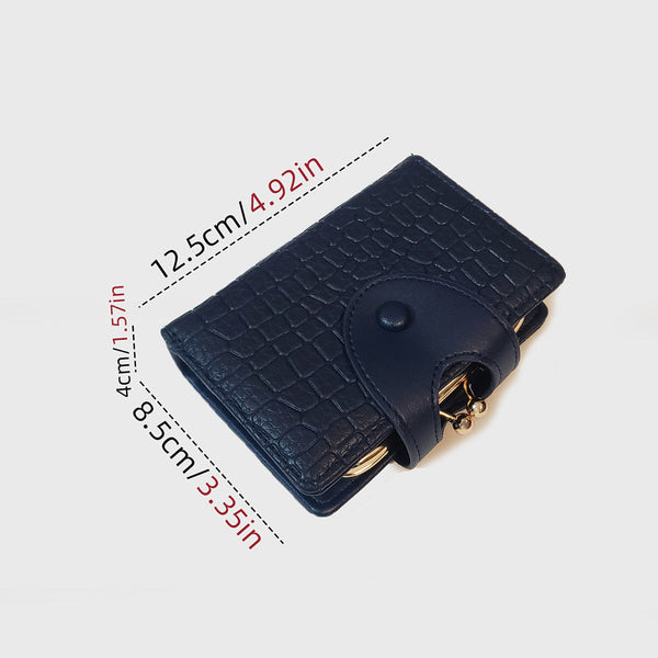 Dark Blue Elegant Croc Embossed Womens Wallet Short Pu Leather Bifold With Removable Kisslock Coin Purse & Card Holder Wallets