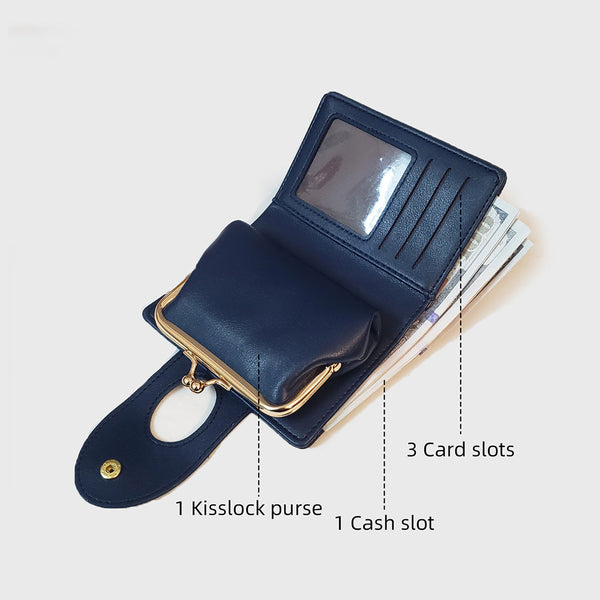 Dark Blue Elegant Croc Embossed Womens Wallet Short Pu Leather Bifold With Removable Kisslock Coin Purse & Card Holder Wallets