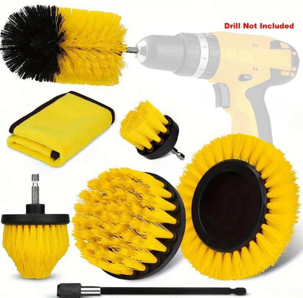 Yellow And Black Complete 7 Piece Drill Brush Power Scrubber Set All Purpose Cleaning Kit For Bathroom Tile Car Detailing & More Mops Brooms & Scrubbe