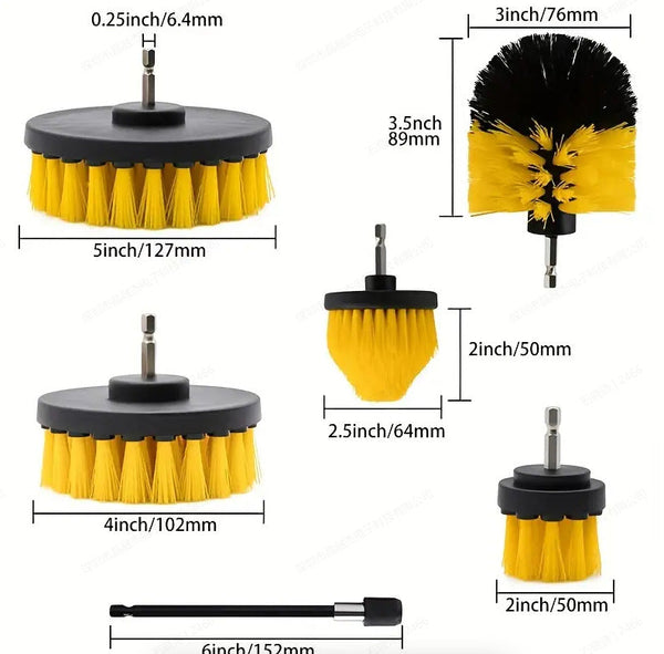 Yellow And Black Complete 7 Piece Drill Brush Power Scrubber Set All Purpose Cleaning Kit For Bathroom Tile Car Detailing & More Mops Brooms & Scrubbe