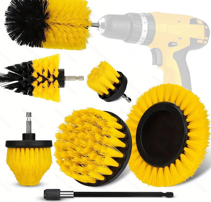 Yellow And Black Complete 7 Piece Drill Brush Power Scrubber Set All Purpose Cleaning Kit For Bathroom Tile Car Detailing & More Mops Brooms & Scrubbe