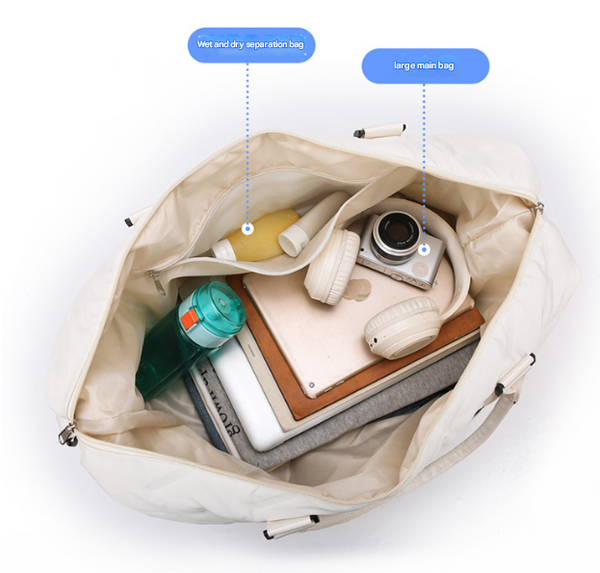 White Stylish Quilted Duffel Bag For Travel & Gym Large Capacity Weekender With Shoe Compartment And Wet Pocket Duffle Bags