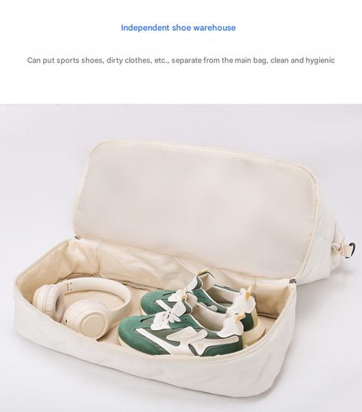 White Stylish Quilted Duffel Bag For Travel & Gym Large Capacity Weekender With Shoe Compartment And Wet Pocket Duffle Bags