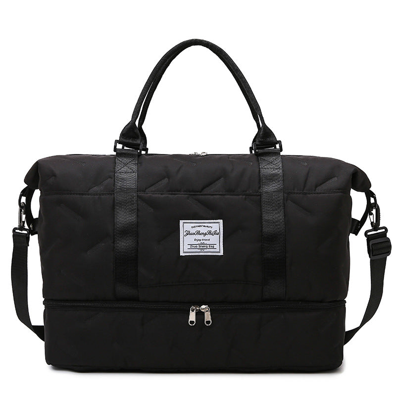 Black Stylish Quilted Duffel Bag For Travel & Gym Large Capacity Weekender With Shoe Compartment And Wet Pocket Duffle Bags