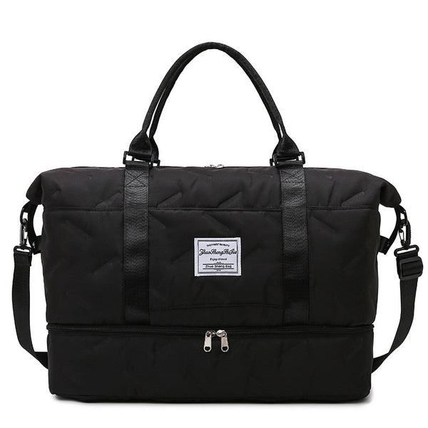 Black Stylish Quilted Duffel Bag For Travel & Gym Large Capacity Weekender With Shoe Compartment And Wet Pocket Duffle Bags