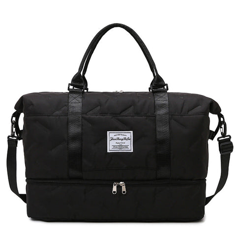 Black Stylish Quilted Duffel Bag For Travel & Gym Large Capacity Weekender With Shoe Compartment And Wet Pocket Duffle Bags