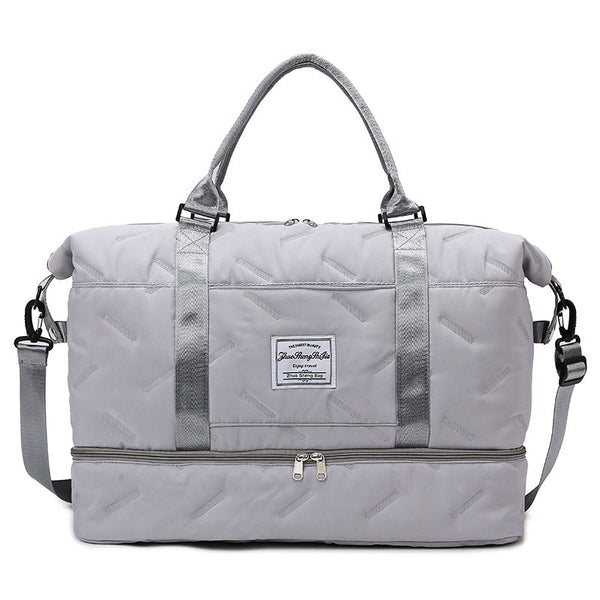 Grey Stylish Quilted Duffel Bag For Travel & Gym Large Capacity Weekender With Shoe Compartment And Wet Pocket Duffle Bags