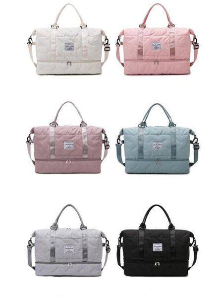 Grey Stylish Quilted Duffel Bag For Travel & Gym Large Capacity Weekender With Shoe Compartment And Wet Pocket Duffle Bags