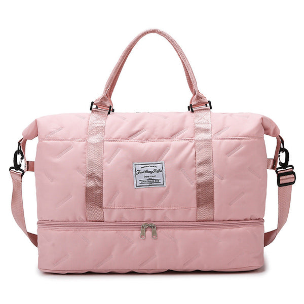 Pink Stylish Quilted Duffel Bag For Travel Gym Large Capacity Weekender With Shoe Compartment Wet Pocket Duffle Bags