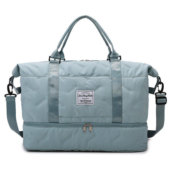 Green Stylish Quilted Duffel Bag For Travel & Gym Large Capacity Weekender With Shoe Compartment And Wet Pocket Duffle Bags