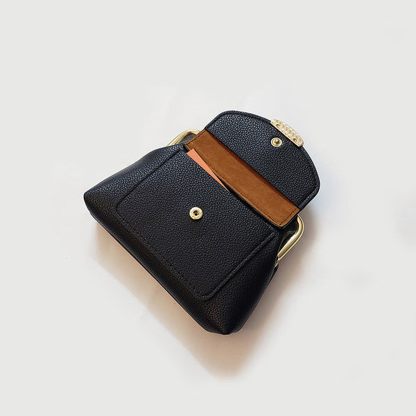 Black Style Women's Kiss Lock Coin Purse Compact Leather Wallet With Card Holder Wallets