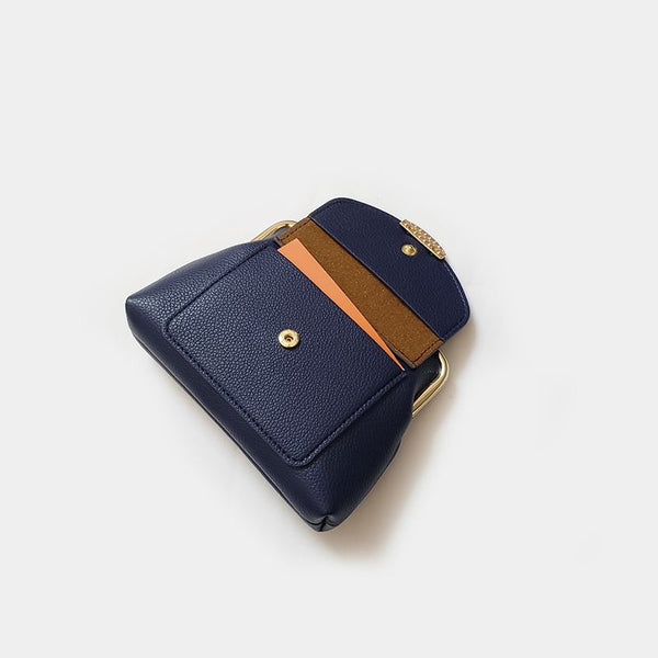 Dark Blue Style Women's Kiss Lock Coin Purse Compact Leather Wallet With Card Holder Wallets