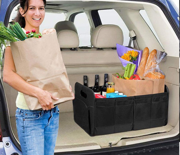 Black Heavy Duty Collapsible Car Boot Organiser Large 65L Waterproof Trunk Storage Box With Compartments For Suv & Car Organisers