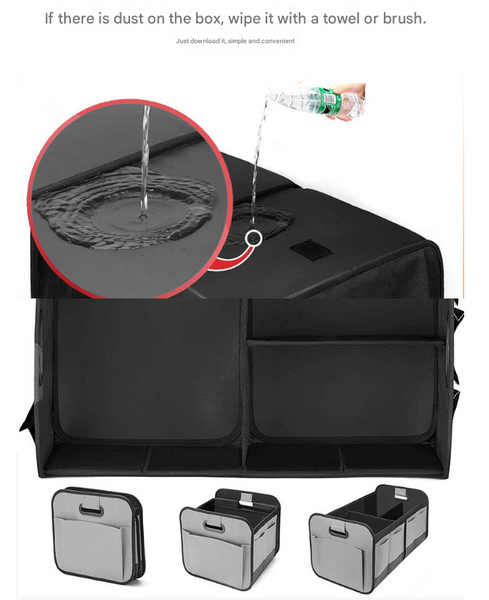 Red And Black Heavy Duty Collapsible Car Boot Organiser Large 65L Waterproof Trunk Storage Box With Compartments For Suv & Car Organisers