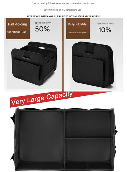 Grey And Black Heavy Duty Collapsible Car Boot Organiser Large 65L Waterproof Trunk Storage Box With Compartments For Suv & Car Organisers