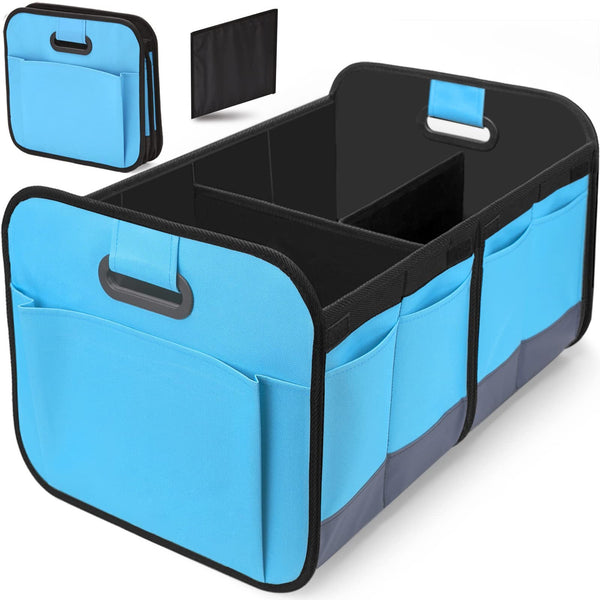 Blue And Black Heavy Duty Collapsible Car Boot Organiser Large 65L Waterproof Trunk Storage Box With Compartments For Suv & Car Organisers