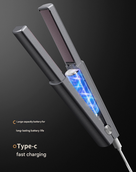 Elosung 1 Sets Of Dark Grey Compact Cordless Hair Straightener Portable 2 In Mini Flat Iron Usb Rechargeable For Travel & Touch Ups Rollers & Curlers