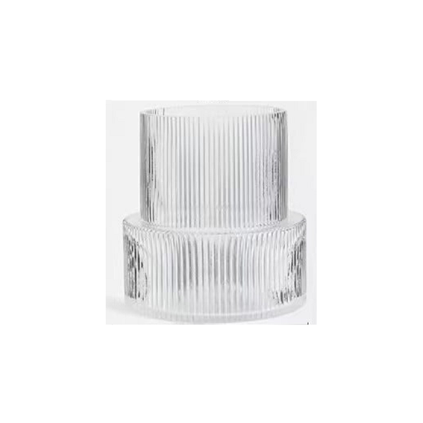 Transparent Modern Two Tier Ribbed Glass Vase Elegant Cylindrical Flower Centrepiece For Home Decor Vases
