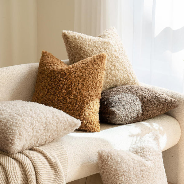 2 Pcs Pink Cozy Teddy Boucle Cushion Cover Plush Decorative Square Pillow Case For Sofa & Bed Cushion Covers