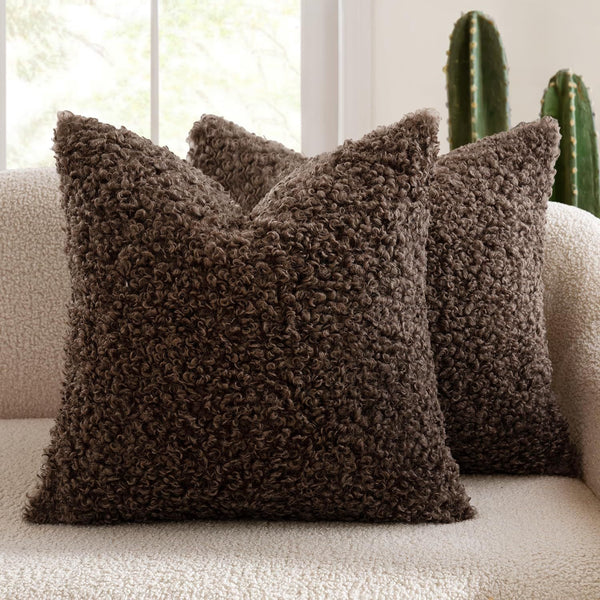 2 Pcs Coffee Cozy Teddy Boucle Cushion Cover Plush Decorative Square Pillow Case For Sofa & Bed Cushion Covers