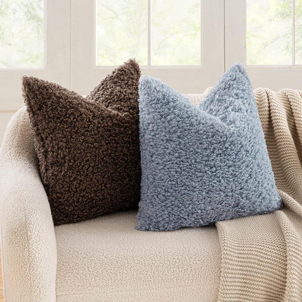 2 Pcs Coffee Cozy Teddy Boucle Cushion Cover Plush Decorative Square Pillow Case For Sofa & Bed Cushion Covers
