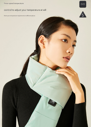 Black Usb Electric Heated Scarf Portable Puffer Neck Warmer With 3 Level Control For Winter Scarves & Wraps