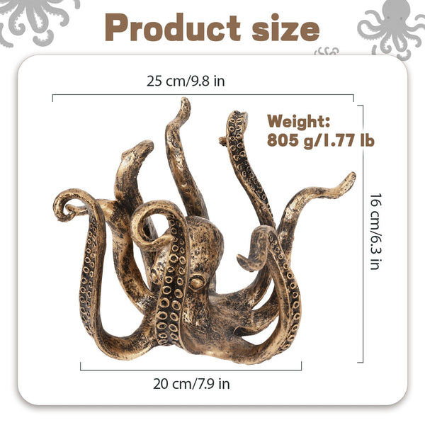Silver Bronze Octopus Mug Holder Decorative Resin Statue & Countertop Cup Rack Figurines