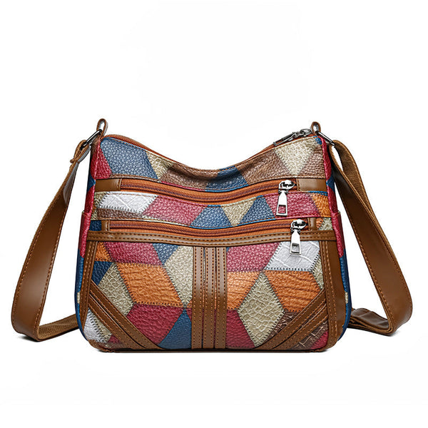 Colorful Geometric Patchwork Crossbody Bag Women's Multi Pocket Pu Leather Shoulder Purse Women's Bags & Handbags