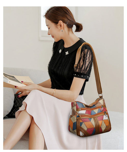 Colorful Geometric Patchwork Crossbody Bag Women's Multi Pocket Pu Leather Shoulder Purse Women's Bags & Handbags