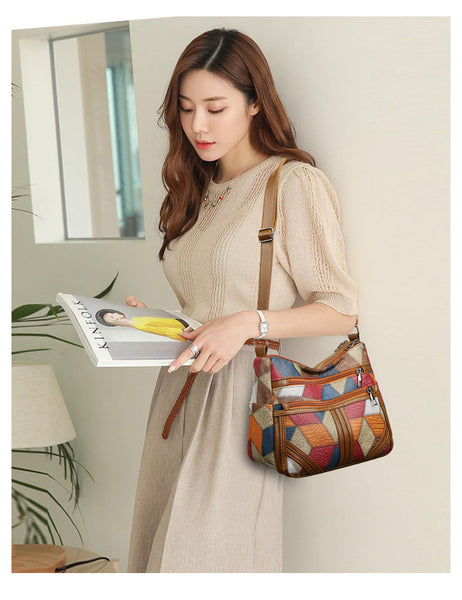 Colorful Geometric Patchwork Crossbody Bag Women's Multi Pocket Pu Leather Shoulder Purse Women's Bags & Handbags